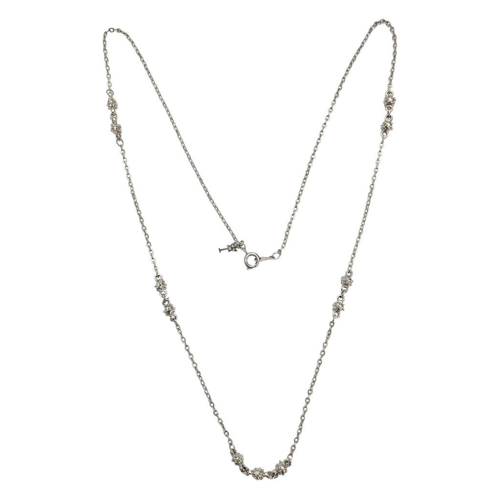 Trifari Silver Tone Spikey Ball Station Chain Necklace 23" Long